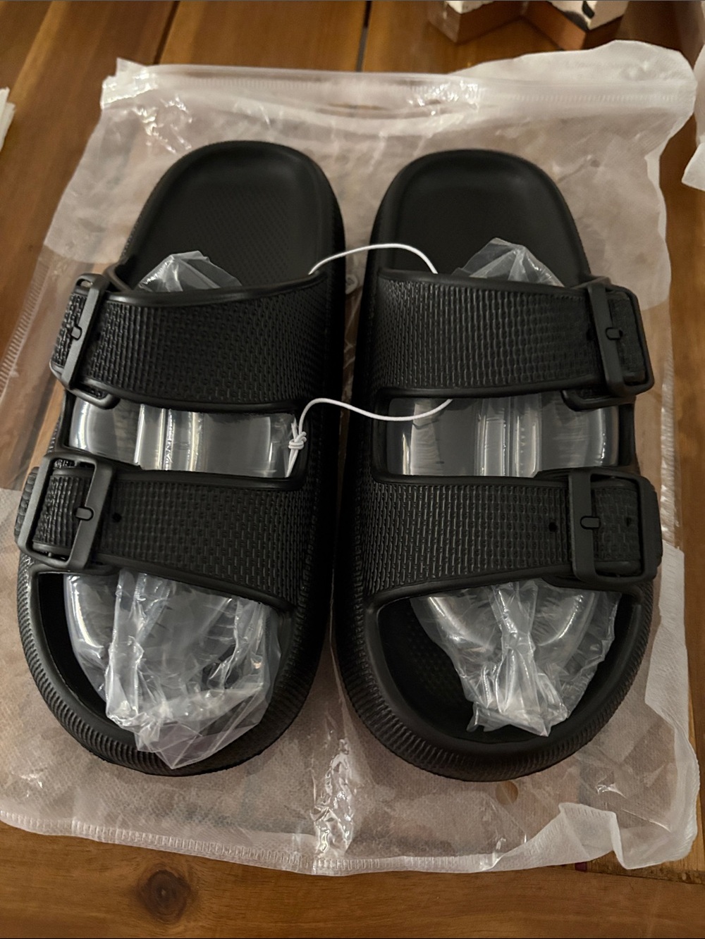 Black Double-Strap Slide Sandals